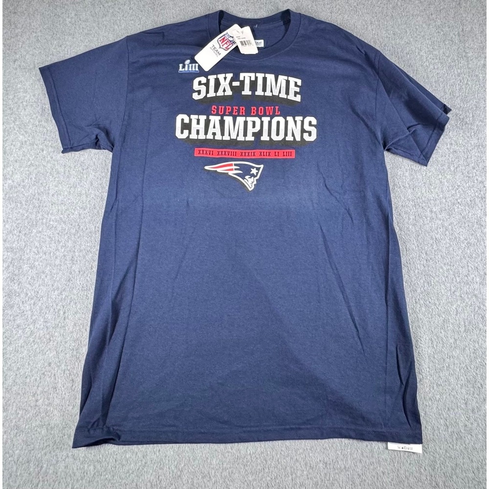 New England Patriots NFL Team T Shirt L Blue Six Time Champs NWT